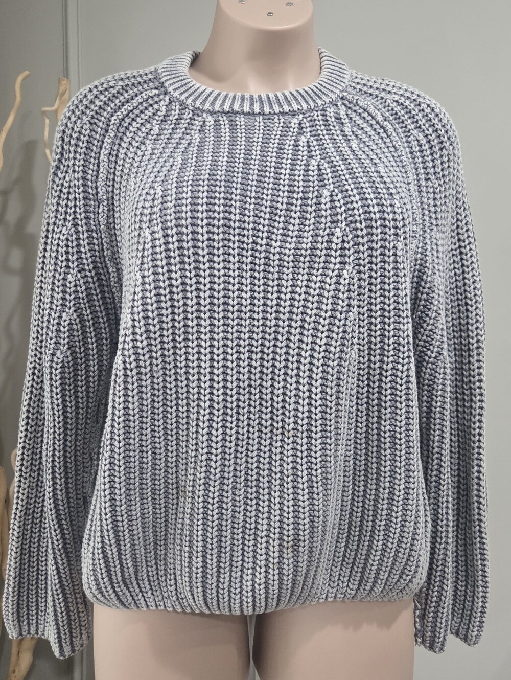 Free People Light Grey Ribbed Crewneck Sweater Sz.L